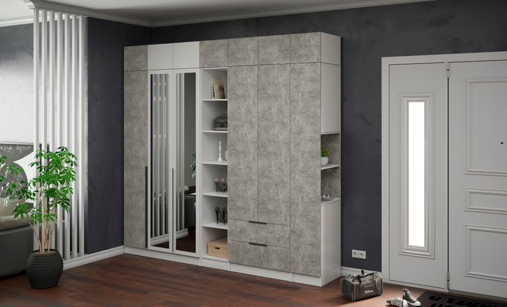 Шкаф Мадрид торцевой (0,35) белый/ателье светлое