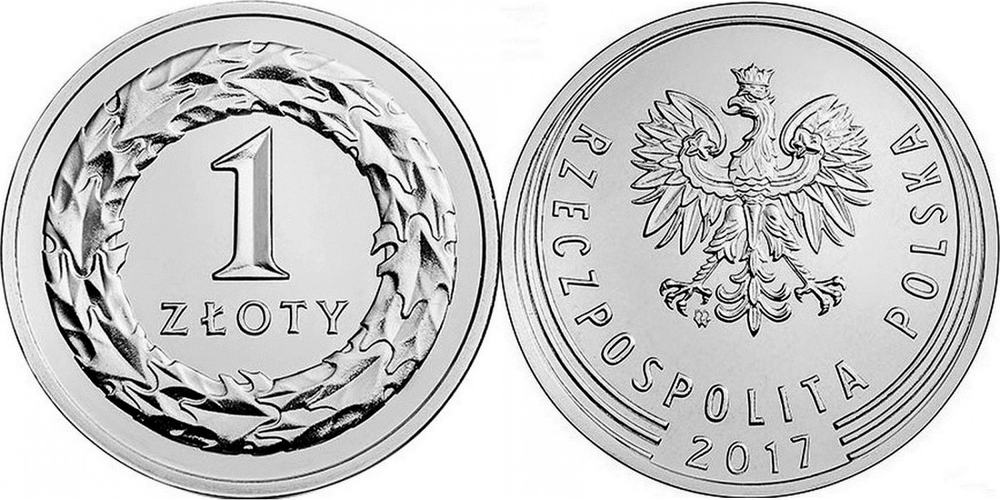 Польша 1 злотый, 2017-2019 Дубовый венок XF