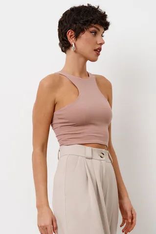 Кроп майка из хлопка цвета розовое латте