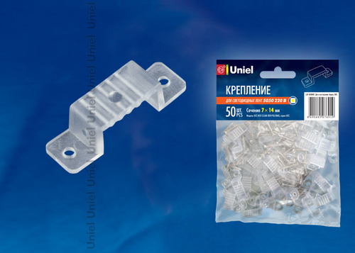 UCC-K13 CLEAR 050 POLYBAG Крепление для светодиодной ленты 220В 5050, 13-14 мм, цвет прозрачный, 50 штук в пакете