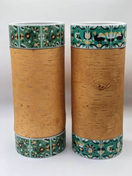 Ваза фарфоровая с берестой. Коллекция Изразец Коломенское. Птицы. Бревно (Log).