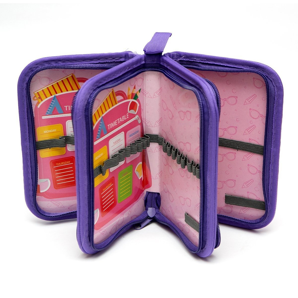 Пенал 3 отделения Alingar, искусственный мех, молния, 120 х 190 мм, "Fur roses", микс (розовый, голубой, фиолетовый, св-розовый)