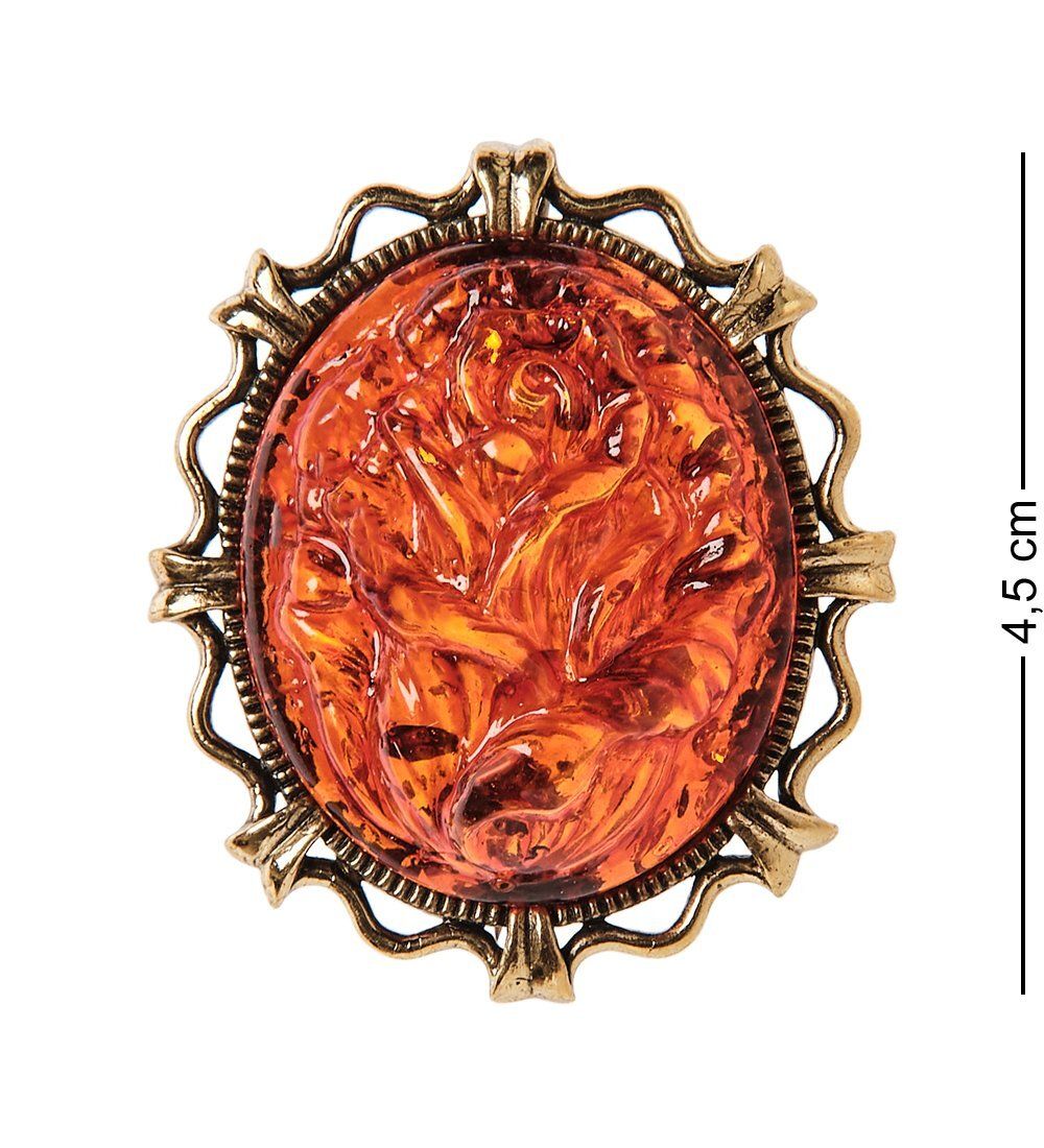 AM-2600 Брошь «Камея Цветок» (латунь, янтарь)