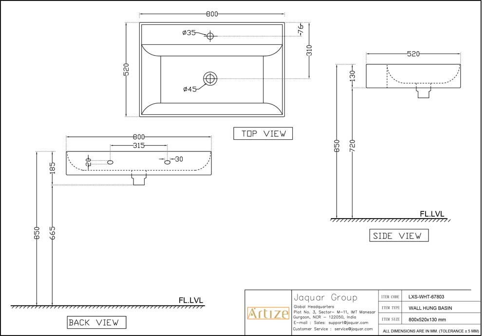 Artize, Раковина под столешн., подвесная Lexa, 800х520, Белый LXS-WHT-67803