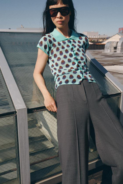 ZARA ТРИКОТАЖНОЕ ЖАККАРДОВОЕ ПОЛО, СВЕТЛО-ЗЕЛЕНЫЙ