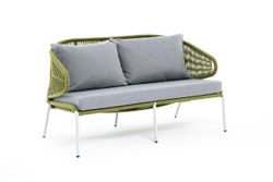 "Милан" диван 2-местный плетеный из роупа, каркас алюминий светло-серый (RAL7035) муар, роуп салатовый меланж круглый, ткань светло-серая