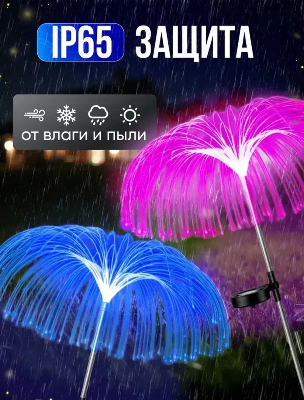 Светильник на солнечной батарее "МЕДУЗА" / Садовый фонарь уличный разноцветный / 2 штуки