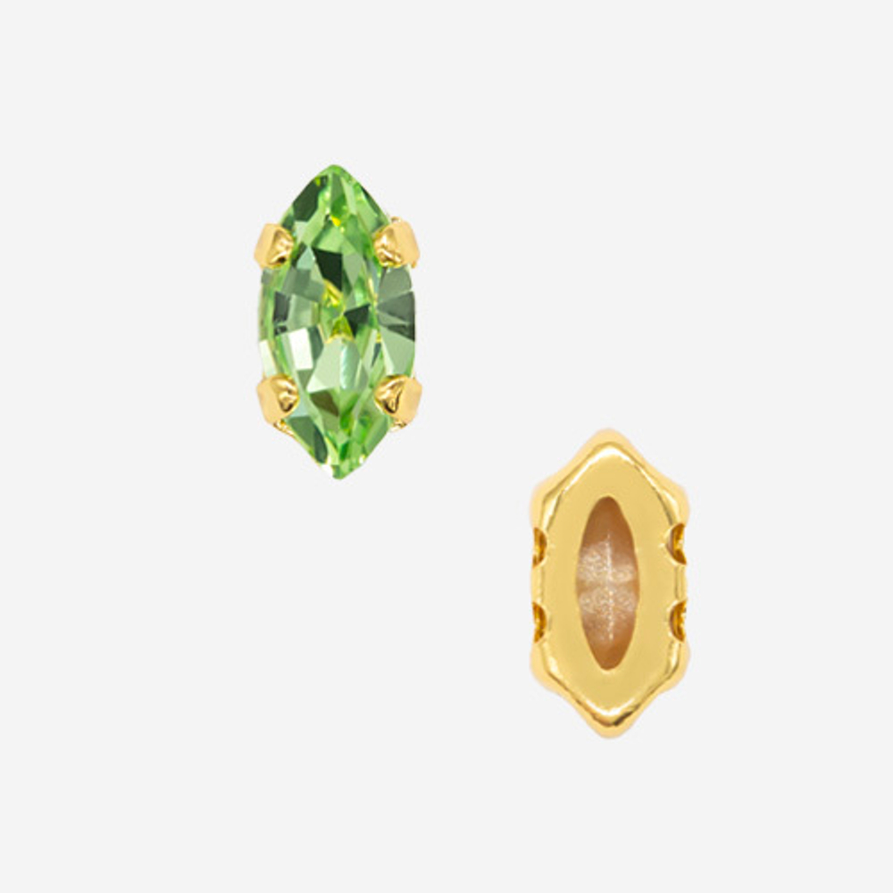 Кристалл Маркиз (Marquise Fancy Stone) в цапах, оттенок "Peridot", 6*3мм, позолота