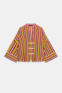 ZARA РУБАШКА В ПОЛОСКУ С ЗАСТЕЖКАМИ-ТОГГЛ, РАЗНОЦВЕТНЫЙ