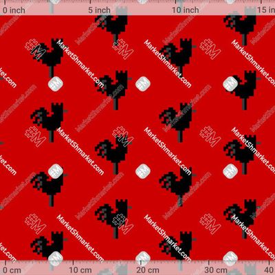 Черные петушки на красном фоне (пиксель) by masha_llustra 417 DPI