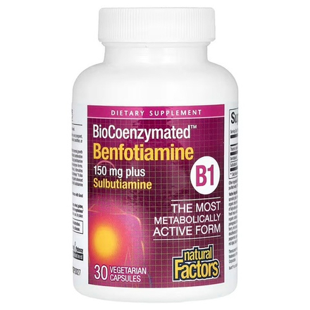 Natural Factors, бенфотиамин и сульбутиамин, 30 вегетарианских капсул