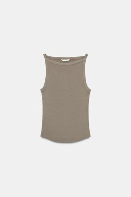 ZARA ТОП ХАЛТЕР В РУБЧИК С ЭФФЕКТОМ ПОТЕРТОСТИ, ТЕМНО-СЕРЫЙ