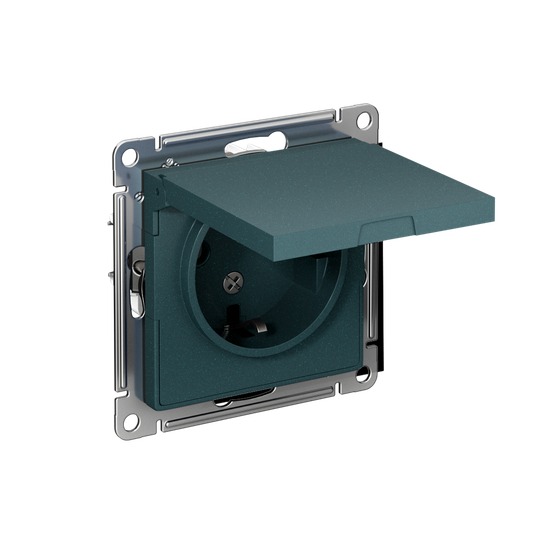 Розетка 1-м СП AtlasDesign 16А IP20 с заземл. защ. шторки с крышкой механизм изумруд SE ATN000846