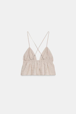 ZARA КРОП-ТОП В ПОЛОСКУ, СВЕТЛО-КОРИЧНЕВЫЙ