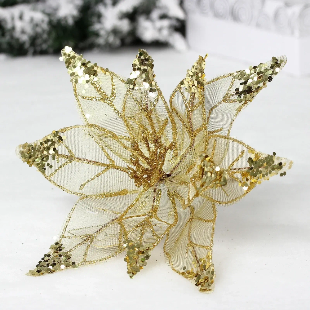 Украшение новогоднее «Пуансеттия - Искристый цветок» 20 см, Золото
