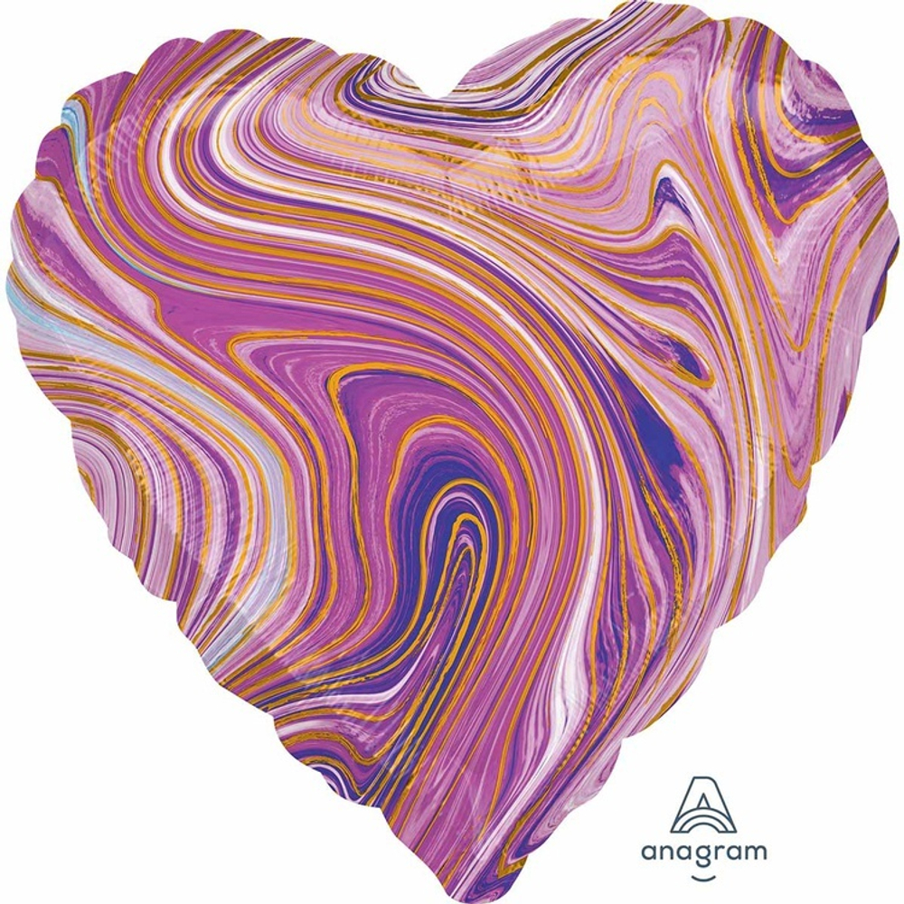 Фольгированная фигура, сердце, 18"/46 CM Мрамор Purple