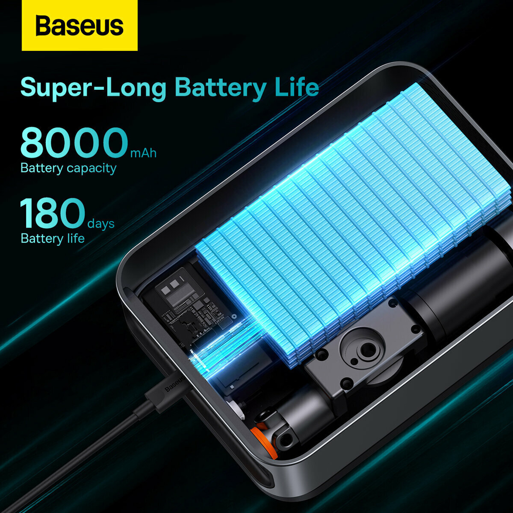 Автомобильный Компрессор/Стартер/PowerBank, BASEUS Super Energy 2-in-1 Car Jump Starter (1000A), 8000 mAh, Черный+Серый