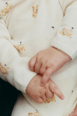 ZARA ДЛИННЫЙ КОМБИНЕЗОН С МИШКАМИ ИЗ 100% ШЕРСТИ МЕРИНОСА, СЛОНОВАЯ КОСТЬ