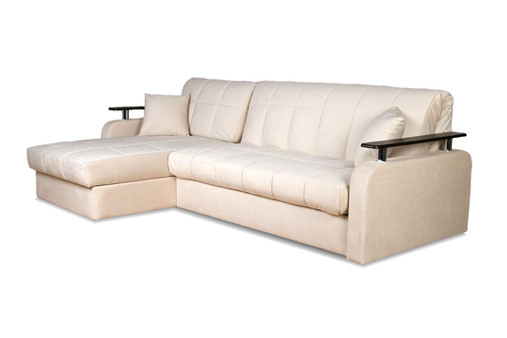 Диван угловой с оттоманкой Денвер 1,2 - Velutto 17 бежевый/  коричневая накладка