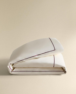 ZARA HOME ПОДОДЕЯЛЬНИК ИЗ САТИНА С ОКАНТОВКОЙ, БУРГУНДИ