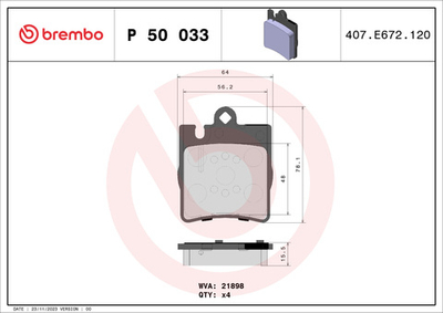 BREMBO - P50033-BRB - Brake Pad Set, disc brake