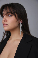 Серьги пусеты длинные с кристаллами №1