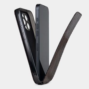 Чехол для iPhone 16 Pro Max кожаный, питон темно-коричневого цвета