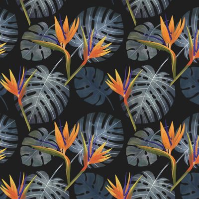 Тропические листья на черном фоне