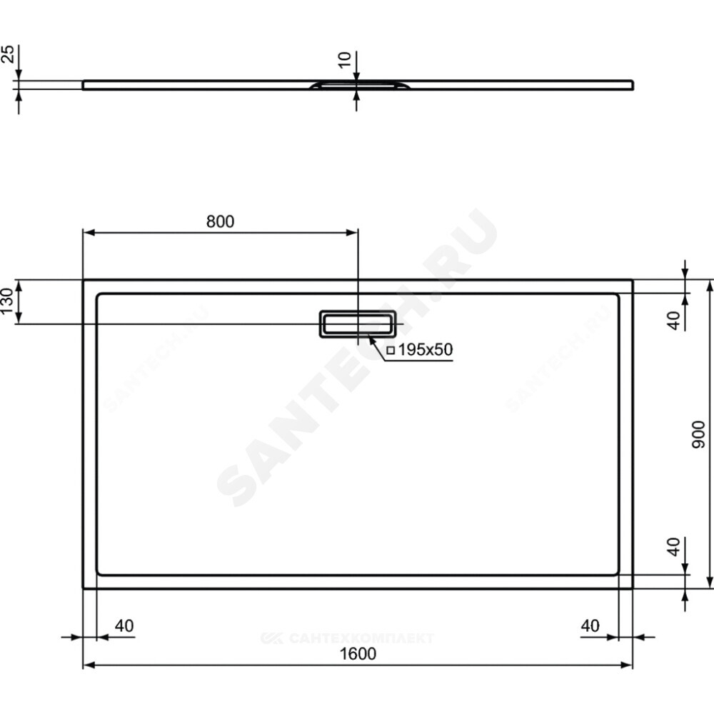 Поддон душевой акрил прямоугольный ULTRAFLAT NEW 1600х900х25 Ideal Standard T448501