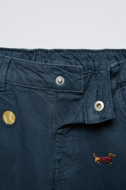 ZARA БРЮКИ STRAIGHT ИЗ ТВИЛА С ВЫШИВКОЙ, СИНИЙ/ИНДИГО