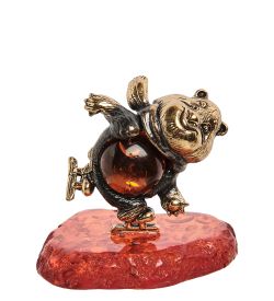 Народные промыслы AM-1337 Фигурка «Медведь конькобежец» (латунь, янтарь)