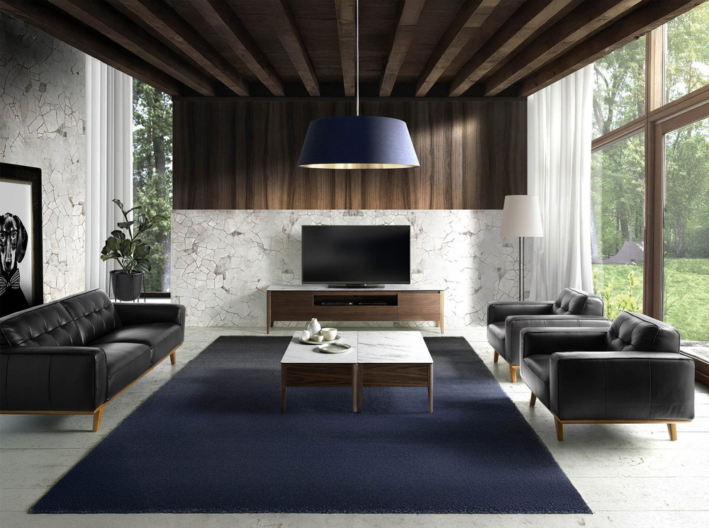 Диван кожаный 2-х местный черный 5606-2P /6030