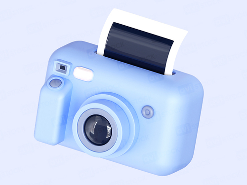 3D голубая камера моментальной печати в PNG формате