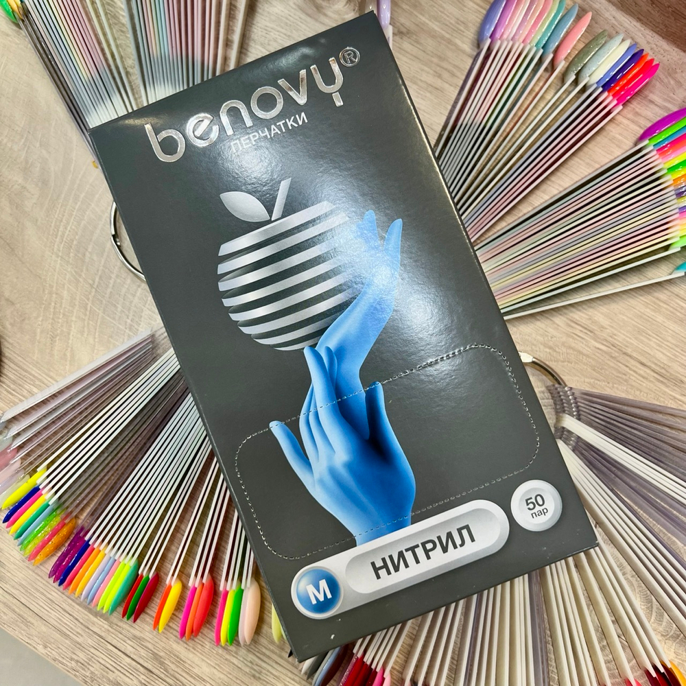 Перчатки нитриловые Benovy Голубые 50пар (100шт.)/упаковка, размер M