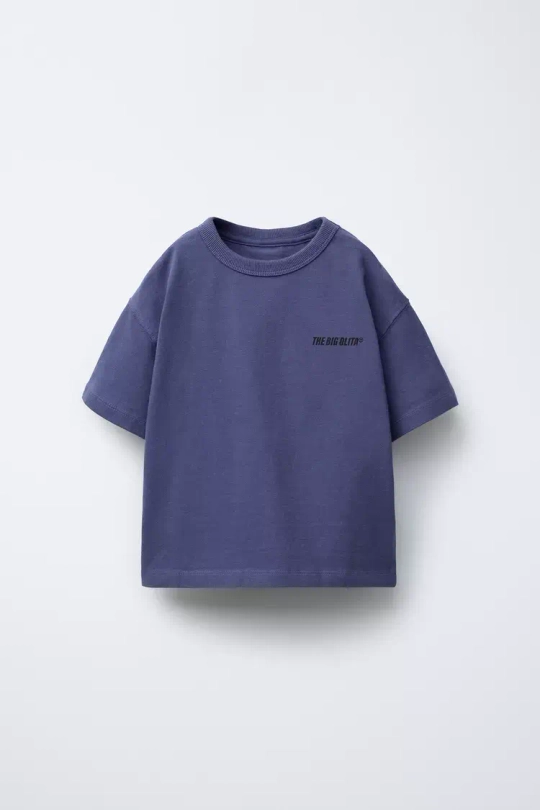 ZARA ФУТБОЛКА С ПРИНТОМ «ЛОГОТИП», ГЛУБОКИЙ СИНИЙ