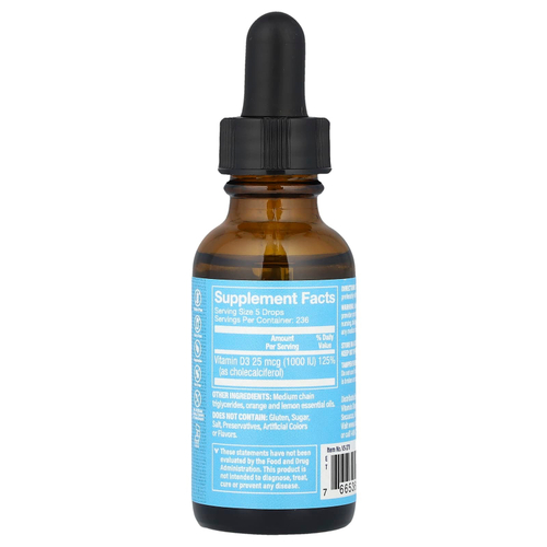 The Vitamin Shoppe, Жидкий витамин D3, цитрус, 25 мкг (1000 МЕ), 30 мл (1 жидк. Унция)