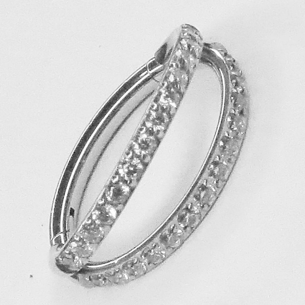 Кольцо для пирсинга, двойной кликер 10 мм с кристаллом, толщина 1,2 мм. Титан G23. Серебристое. 1 шт