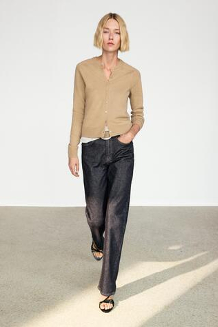 Massimo Dutti Укороченный кардиган из 100% кашемира, цвет верблюжьей шерсти