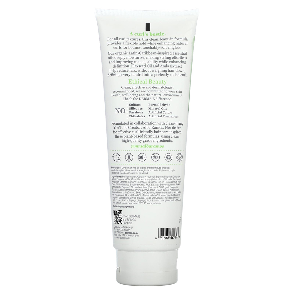 DERMA E, Ramos Clean Curls, крем для создания локонов 2 в 1, несмываемая добавка, 237 мл (8 жидк. унций)