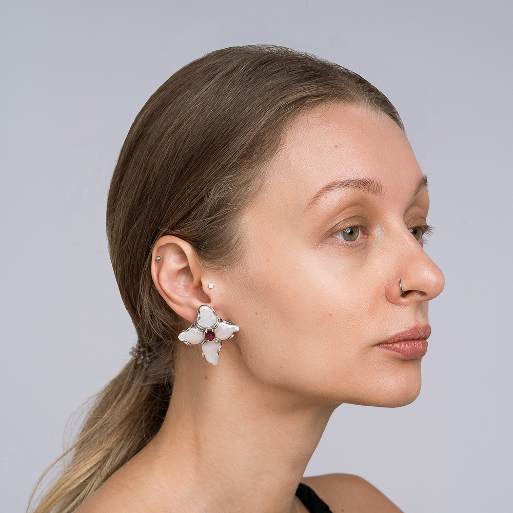 Серьги-кресты с рубинами