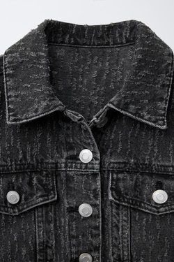 ZARA ДЖИНСОВАЯ КУРТКА С ЭФФЕКТОМ ПОТЕРТОСТИ, ЧЕРНЫЙ