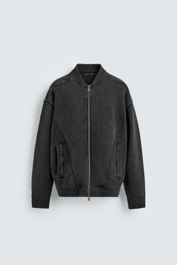 ZARA КАРДИГАН ИЗ ТРИКОТАЖА С ЭФФЕКТОМ ПОТЕРТОСТИ, ЧЕРНЫЙ