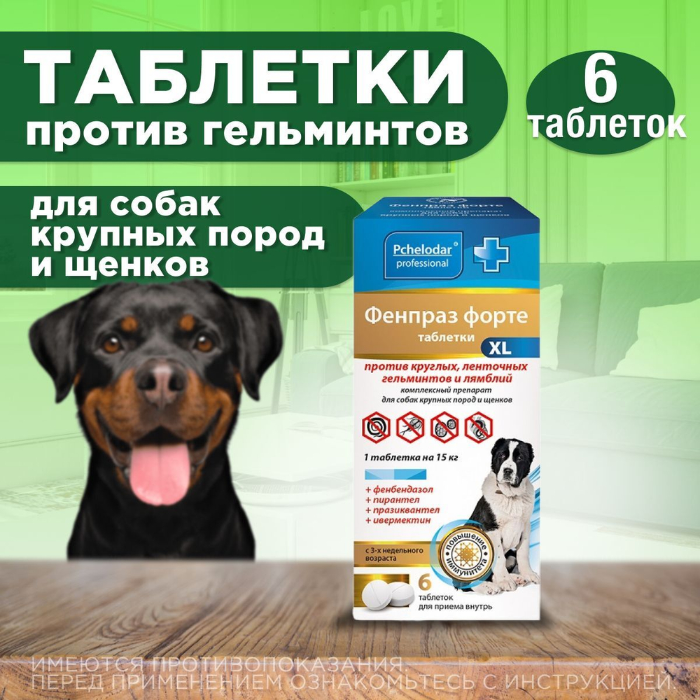 Таблетки от гельминтов и лямблий, профилактика дирофиляриоза для собак крупных пород Фенпраз Форте XL, 6 таблеток