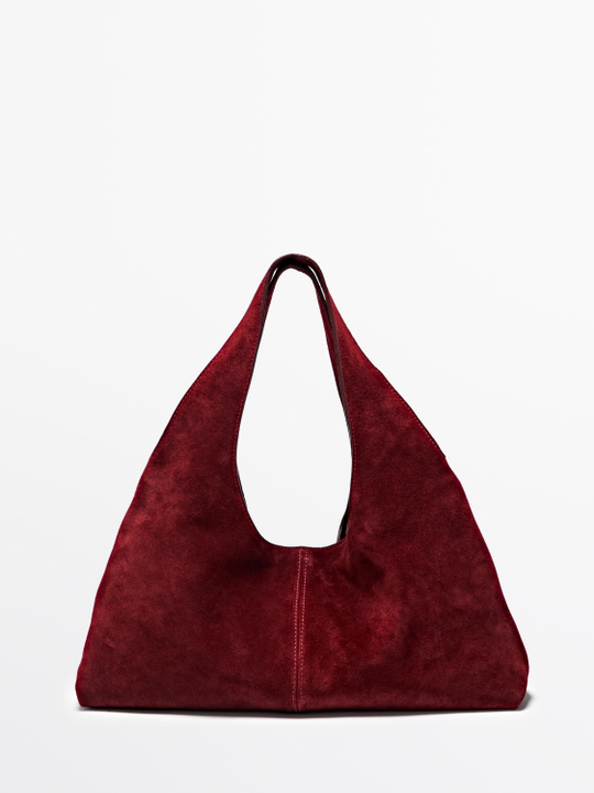 Massimo Dutti Сумка из замши среднего размера, темно-розовый