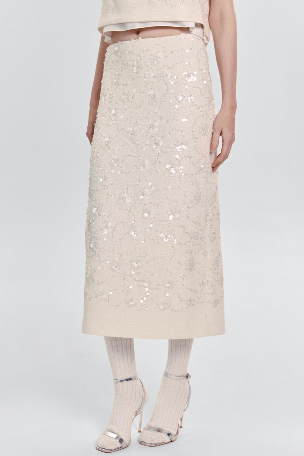 Юбка из твида с бисером и пайетками