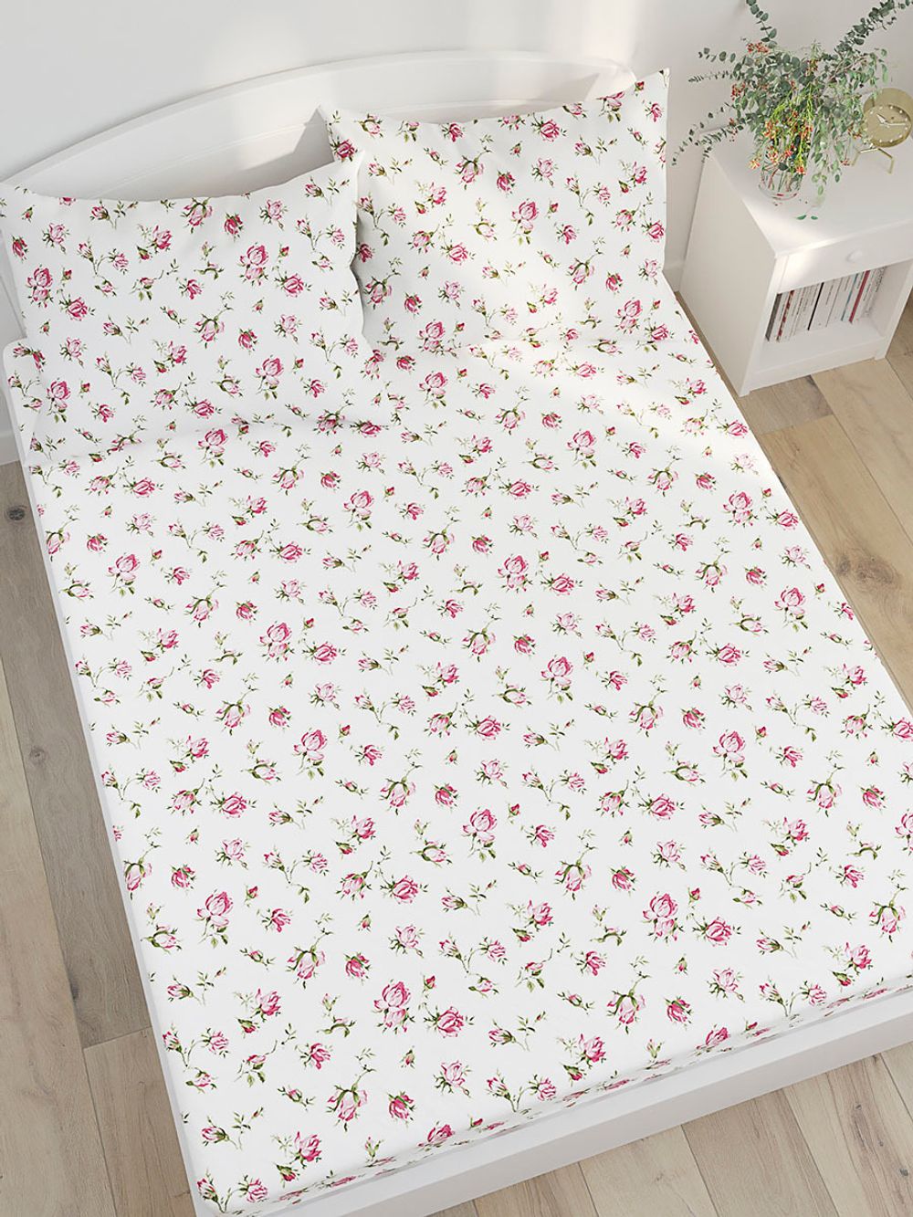 Постельное белье Сказка "Розовые бутоны" 2-спальный Наволочка 70х70 см 2 шт Простынь 240х215 см Пододеяльник 175х215 см, перкаль