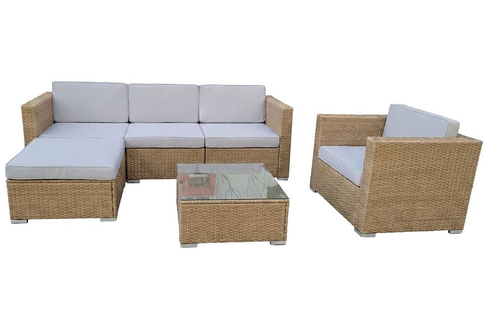 "Даллас" лаунж-зона из искусственного ротанга на 5 персон, цвет соломенный