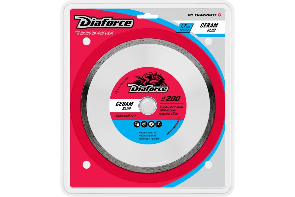 Диск алмазный DIAFORCE CERAM SLIM 200x25,4/22.23x8x1.7 мм тонкий влажный рез
