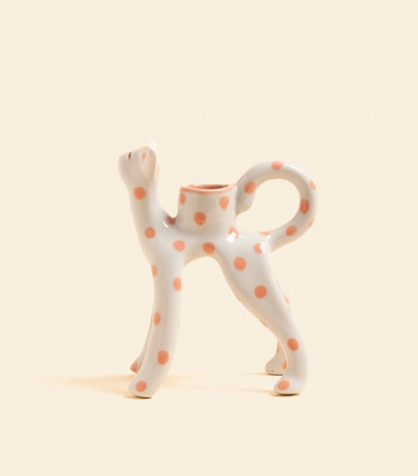 Подсвечник - Котик белый в розовый горошек | laski_v_glazki