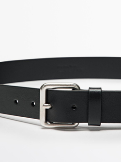 Massimo Dutti Кожаный ремень с металлической пряжкой, черный